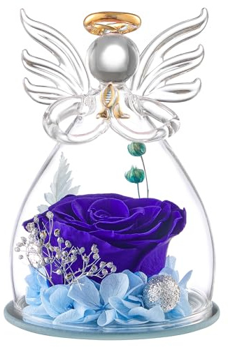 Flomoon Mothers Day Angel Rose Gifts for Mum, Preserved Rose in Glass Angel Figurine Real Roses Birthday Gifts for Women, Eternal Rose Mothers Day Flowers for Grandma Wife Daughter, Royal Blue