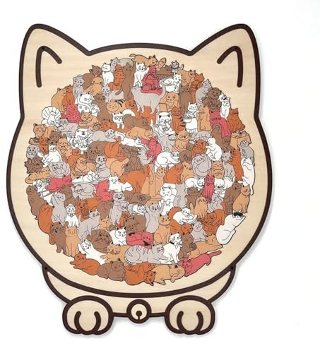 135-Piece Morandi-Colored Cat Shaped Wooden Jigsaw Puzzle (Macaron Color)