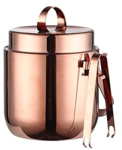 Bar Stainless Steel Double Layer Ice Bucket with Lid and Tongs for Bar, Party Champagne(Rose Gold)