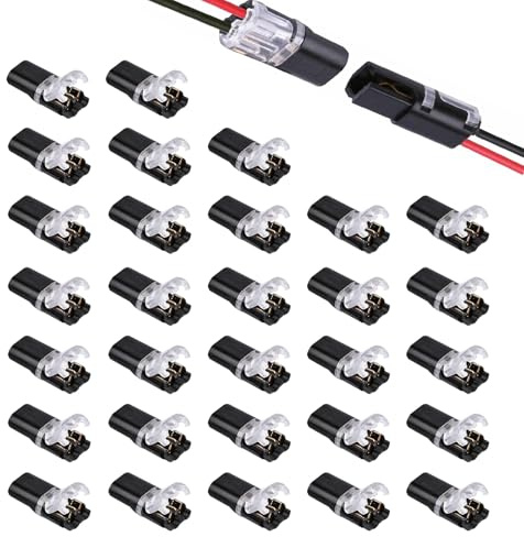 30 Pcs 2 Pin No-Strip Wire Connectors for 18-22 AWG Low-Voltage Cable | 2 Pin Wire Connectors for Low-Voltage LED Lighting, Audio Equipment, Small Fans and Vehicle Accessory Wiring