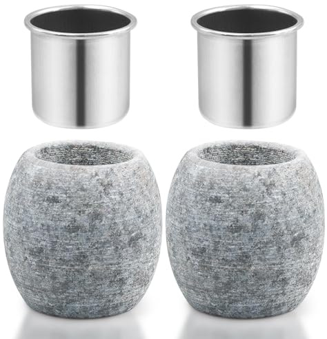 2 Stück Sauna Aromaschale aus Speckstein, 5,5 x 4 x 4 cm Sauna Duftschale mit Edelstahl Schale, Aufgussstein Verdampferschale für Saunaöl, Mentholkristalle, Zuhause, Hotel, Spa
