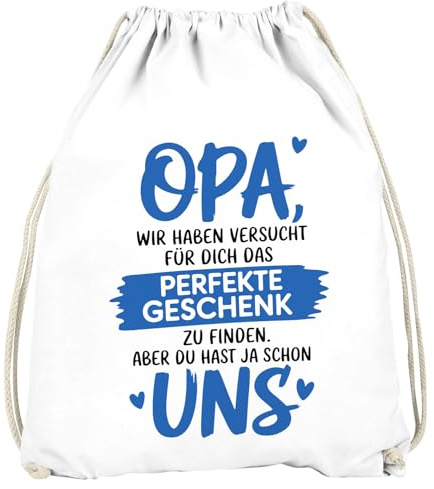MoonWorks® Turnbeutel Spruch lustig Bonus-Papa Opa Geschenkidee Väter Großväter Gymbag Baumwolle Rucksack Sprüche Weiss unisize