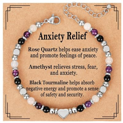 ESPVO Natural Stone Crystal Healing Bracelet for Women Ladies, Gemstone Triple Protection Anxiety Relief New Beginnings Good Luck Empath Protection Jewelry Gift for Her Girls Friends Daughter Mum