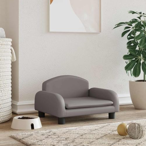 Hundesofa aus Kunstleder, grau, 50 x 40 x 30 cm, mit Rahmen aus massivem Kiefernholz, dicker Schaumstoff, wasserdichter Bezug, leicht zu reinigen, bequemes und elegantes Hundebett für Wohnzimmer
