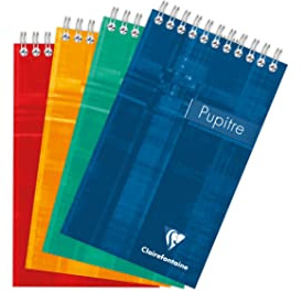 Clairefontaine 8642C Spiralblock, kariert, 103 x 170 mm, ideal für Notizen, 80 Blatt, 1 Stück, farbig sortiert