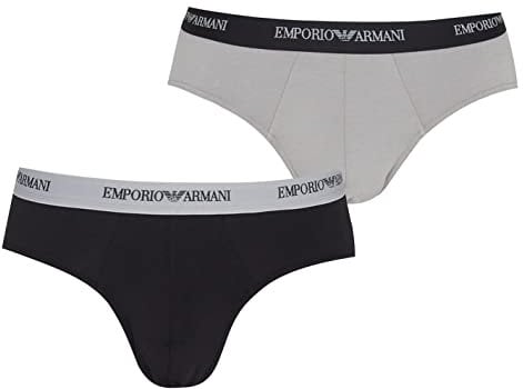 Emporio Armani Mens Essential Core Logoband 2-pack Brief Full Slip, Black/Grey, S UK