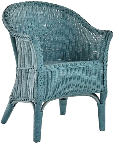 Rattan-Sessel Natur Korb-Sessel Rattansessel Rattanstuhl mit Armlehnen Lounge Flechtsessel (Blau)