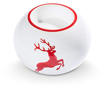 GMUNDNER KERAMIK Kugel-Leuchter für 1 Teelicht Durchmesser : 8.5 cm rubinroter Hirsch Deko, handgemacht in Österreich