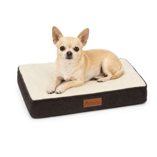 Ellie-Bo Small Dog Bed for 24-inch Dog Cage/Crate - Brown Corduroy/Beige FauxFur