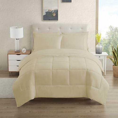 Sweet Home Collection Ultraweiches Daunen-Alternativ-Set und luxuriöse Bettlaken, Polyester, Beige, Doppelbett