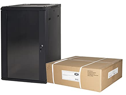 LINK armadio rack 19 LK1918UNF da muro con porta vetro temperato nero disassemblato struttura in metallo capacità 40 kg dimensioni 60x45x90,5 cm profondità 450 mm unità 18 pezzi 1