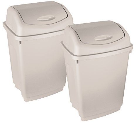 2 x Simpa® 50L 50 Litre Cream Swing Bin - Heavy Duty Plastic - Home Garden Kitchen Rubbish Recycle Plastic Waste Bin Dustbin Cream - Made in UK