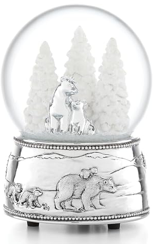 Reed & Barton North Pole Bound Polar Bear & Cubs Musical Snowglobe Schneekugel mit Musik, Motiv: Eisbär, Mehrfarbig, 2.25 LB