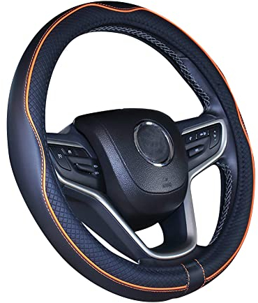 Istn Mikrofaser Leder Auto Lenkradbezug 38cm für die meisten Autos (schwarz orange)