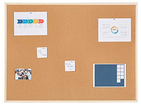 Relaxdays Pinnwand Kork, Korktafel für Büro, Pinnnadeln, flexible Aufhängungen, Korkwand Rahmen, 90 x 120 cm, natur