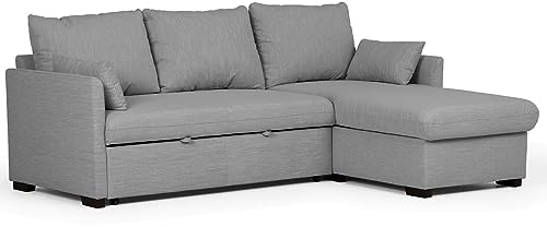 aquinos BUDWING Orlando Ecksofa mit Schlaffunktion Schlafsofa Bettfunktion Bettkasten Kleine 3 Sitzplätze Schenkelwahl Links oder rechts (graue Farbe)