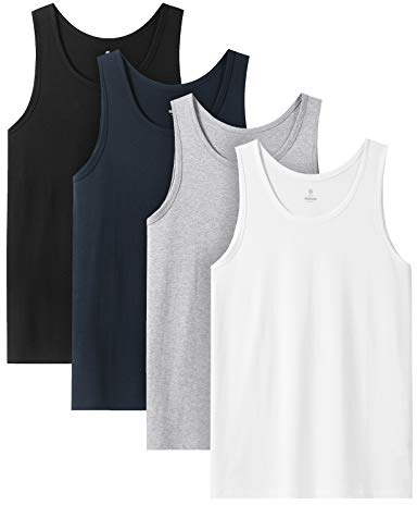 LAPASA Camiseta Tirante Hombre (Pack de 4) 100% Algodón Puro Ropa Interior sin Manga Masculino Tank Top Gym Deporte Ejercicio Gimnasio Verano M36 L Blanco, Gris Claro, Azul Marino, Negro