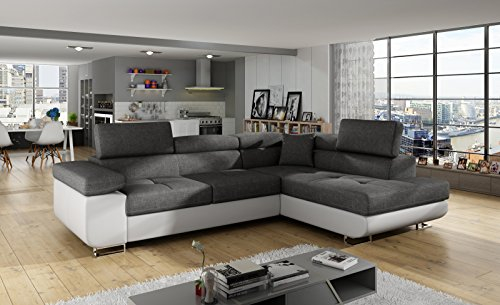Ecksofa Antos mit Schlaffunktion Bettkasten Seite Rechts und Links Sofa Möbel 23 (Sawana 05+Soft 17, Rechts)