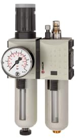 RIEGLER FU 601-16 FUTURA Wartungseinheit zweiteilig mit Polycarbonatbehälter, Schutzkorb und Manometer, Halbautomatisch, Baugröße 1, 0,5-16 bar, G 1/4