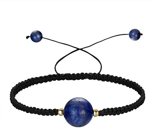 Steinarmband,Vintage Boho Unisex 7 Chakra Naturperlen Verstellbarer Armreif 14Mm Blauer Lapislazuli Stein Mit Schwarzem Geflochtenem Seil Armbänder Geburtstagsfeier Für Frauen Männer Freund Gesche