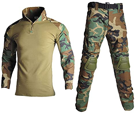 Lilychan Tactical Military Suits für Herren Langarm-Rip-Stop-Uniformen Combat Shirt und Pants Elbow Knee Pads (Dschungeltarnung, m)