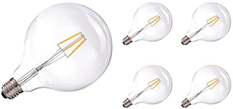 JANDEI -5 x LED Leuchtmittel G125 Filament 6W E27 warmweiß 2700K vergoldet [Energieeffizienzklasse A+] (5 EINHEITEN)