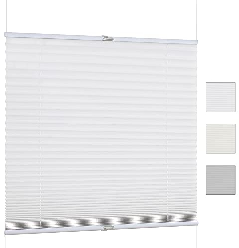iomangio® Klemm Plissee ohne Bohren Faltrollo mit Klemmträger 90cm x 130cm Weiß Klemmrollo Blickdicht Sonnenschutz Jalousie für Fenster Fertigplissee Rollo