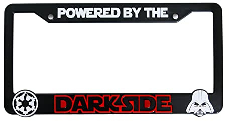 LP Frameworks „Powered by The Darkside“ 3D-geprägter Kennzeichenrahmen, 1 Stück, universeller US-Kennzeichenhalter, Autozubehör (Auto, LKW und SUV)