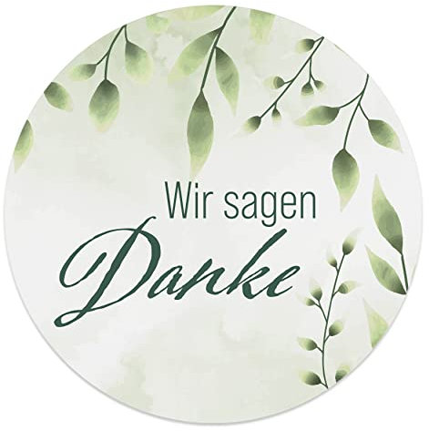 Danke Aufkleber rund 4,5 cm - Wir sagen Danke Sticker ideal für Hochzeit, Geburtstag, Dankeskarten & Give Aways (40x Stück, Buchsbaum)