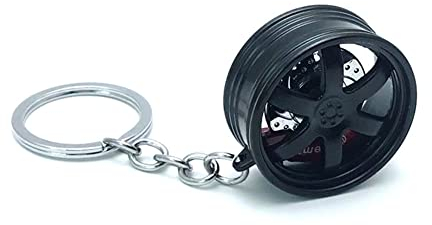 Felgen Schlüsselanhänger,MoreChioce Zinklegierung Metall Auto Felge Modell Schlüsselhalter Kreative Radnabe Schlüsselring Mini Radnabe Anhänger Autotasche Anhänger Geldbörse Charme,Schwarz