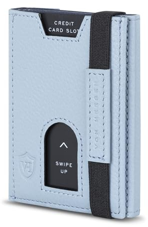 VON HEESEN Leder Slim Wallet - Geldbeutel mit RFID Schutz - Mini Geldbörse für Herren und Damen - Kartenetui Echtleder Karten Portemonnaie klein - Kreditkartenetui Hellblau