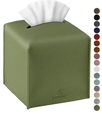 Taschentuchbox-Abdeckung, Jeethemy quadratischer PU-Leder-Taschentuchbox-Halter, moderner Taschentuch-Etui, Gesichtspapier-Organizer, 12,7 x 12,7 cm, 12,7 x 12,7 cm, Grün