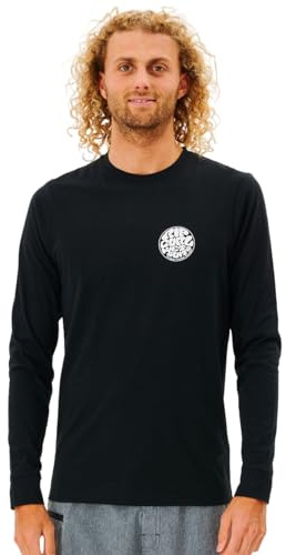 Rip Curl Men's Icons of Surf Long Sleeve UPF 50+ Loose Fit Rashguard Rash Guard Shirt, Black, Medium