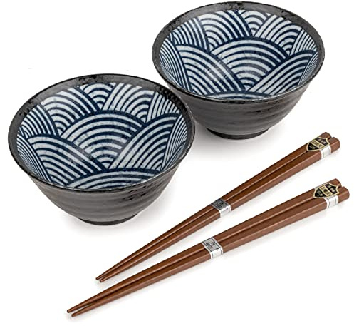 Seikaiha Ceramic Japanese Rice Bowl Set