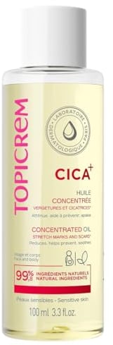Topicrem CICA+, Aceite concentrado de estrías y cicatrizaciones - Atenua, ayuda a prevenir, calma, hidratación 24 horas - Cuidado facial y corporal para pieles sensibles - Acabado no graso, no