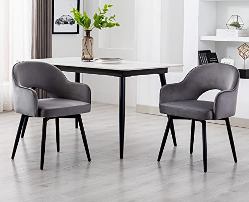 Wahson Esszimmerstühle 2er Set Samt Drehstuhl Modern Küchenstühle Drehbar Polsterstuhl mit Metallbeine armlehnstuhl für Wohnzimmer/Esszimmer,Grau