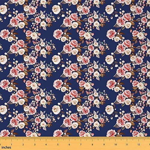 Rosen Polsterstoff Rosen Blumenstoff Meterware romantischer Frühlings Sommer Blumen Garten Blüten Stoff Dekorationsstoff für Polster und Wohnakzente DIY Bastel Patchwork Blau 276 x 150 (HxB)