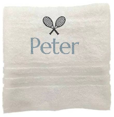 Pet-Jos Personalisiertes Handtuch mit Namen Schön gestickter Name Handbadetuch 100% Baumwollhandtuch Personalized Custom Towel with Name (140 x 70 cm, Tennis)