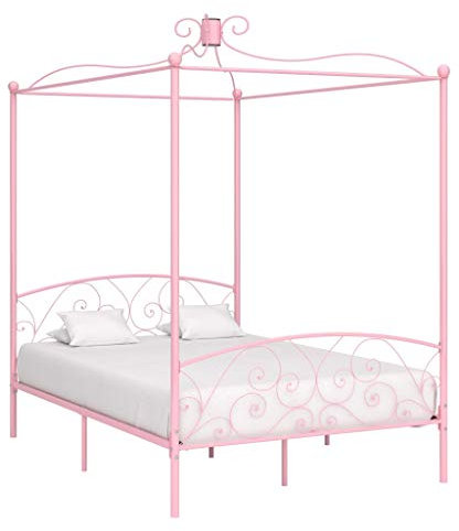 Hommdiy Himmelbett Bettgestell Bett Einzelbett Metallbett Bettrahmen Lattenrost Schlafzimmerbett Schlafzimmermöbel Ehebett Rosa Metall 120 x 200 cm