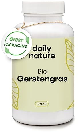 dailynature Bio Gerstengras Kapseln hochdosiert 1500 mg pro Tag | 180 Kapseln für 2 Monate Vorrat | Made in Germany - HACCP zertifiziert | biologisch abbaubare Verpackung