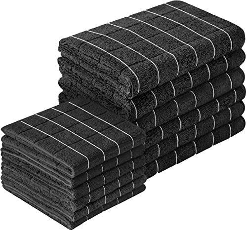 Puomue Mikrofaser-Küchentücher und Geschirrtücher-Set, 66 x 45 cm und 30,5 x 30,5 cm, Set mit 12 fusselfreien Geschirrtüchern zum Trocknen von Geschirr (schwarz)
