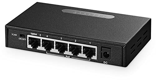 Binardat 5 Port Gigabit POE Switch, 4 POE+ Ports 1000Mbps, 1 Gigabit Uplink, IEEE802.3af/at, 65W Power Supply, Mini Metal Case Unmanaged Plug and Play