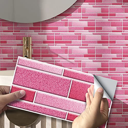 funlife 20X10cm 27Pcs Peel and Stick Transfers Sticker On Tiles, Self-Adhesive Water-Resistant PVC Tile Decals Backsplash for Home Kitchen Decor, Vanilla Pink Brick Effect