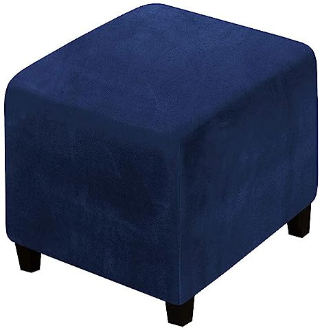 XGANGM Samt Ottomane Schonbezug Hockerbezug Quadratisch 40x40/50x50/70x70/100x100CM Stretch Hockerbezug Schonbezüge Husse Hocker Abdeckung Sofa Ottoman Überzug,Navy Blue,1large