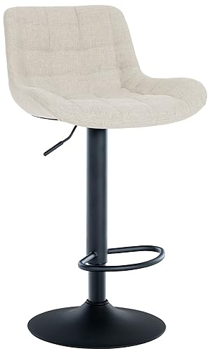 CLP Barhocker Tover I Höhenverstellbarer Tresenhocker I 360° Drehstuhl Mit Rückenlehne Für Tresen Und Theke, Farbe:Creme, Material:Stoff