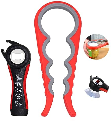 Ouvre Boîte Manuel, Lot de 2 Ouvre Boîte Manuel, Ouvre Bocal Multifonctionnel 5 en 1 Décapsuleur, Ouvre-couvercle à Vis pour Femmes, Enfants, Personnes âgées Multi Kitchen Tool