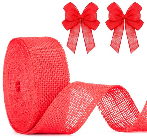 KINGLAKE Juteband Rolle 4cm Breit, 10M Juteband Jahrgang, Geschenkband Rot, Dekoband Jute Für DIY Handwerk Verpackung, Geschenk, Hochzeit, Weihnachten, Esstisch, Blumenstrauß Dekoration