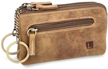 LEDEROW - XXL Schlüsseletui Leder Braun Damen und Herren [3 separate Fächer] Reißverschluss - Schlüsseltasche Schlüsselmäppchen groß echtleder für Schlüssel Autoschlüssel (Hunter Braun)