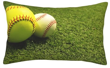 Faduni Kissenbezug mit Gras-Baseball-Softball-Aufdruck, superweiche, gebürstete Mikrofaser, mit verstecktem Reißverschluss