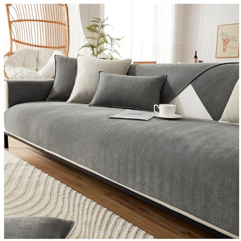 NUODWELL Sofabezug mit Fischgrätenmuster Chenille 1/2/3/4 Sitzer, Möbelschutz Couchbezug Universal rutschfest, L-Form Couchbezug gesteppte Eckhussen für Wohnzimmer (dunkelgrau, 70 x 120 cm)